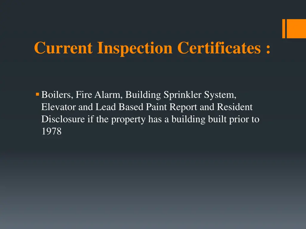 current inspection certificates