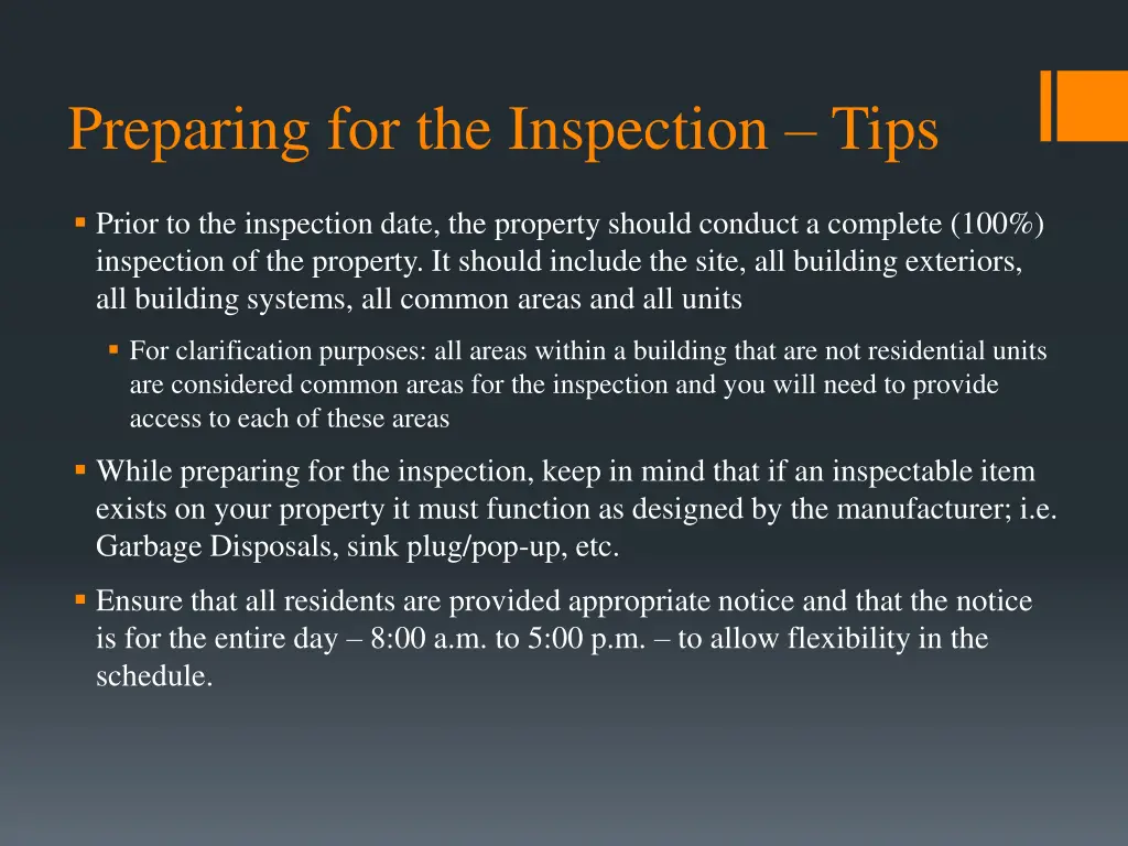 preparing for the inspection tips