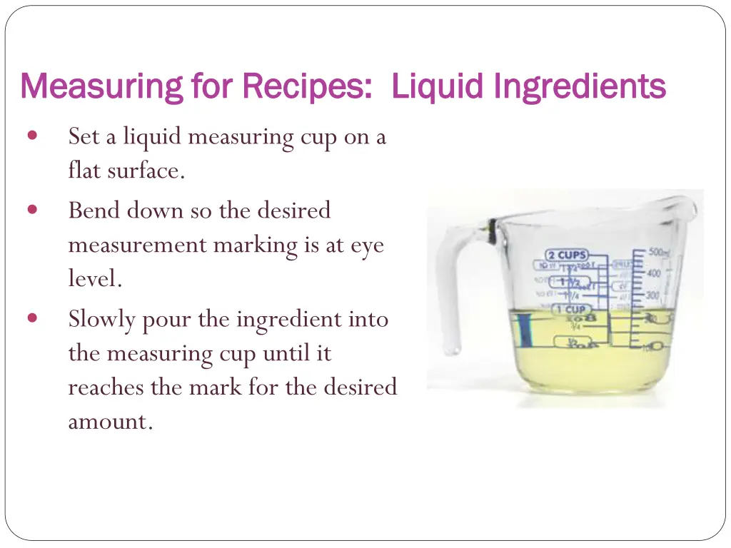 measuring for recipes liquid ingredients