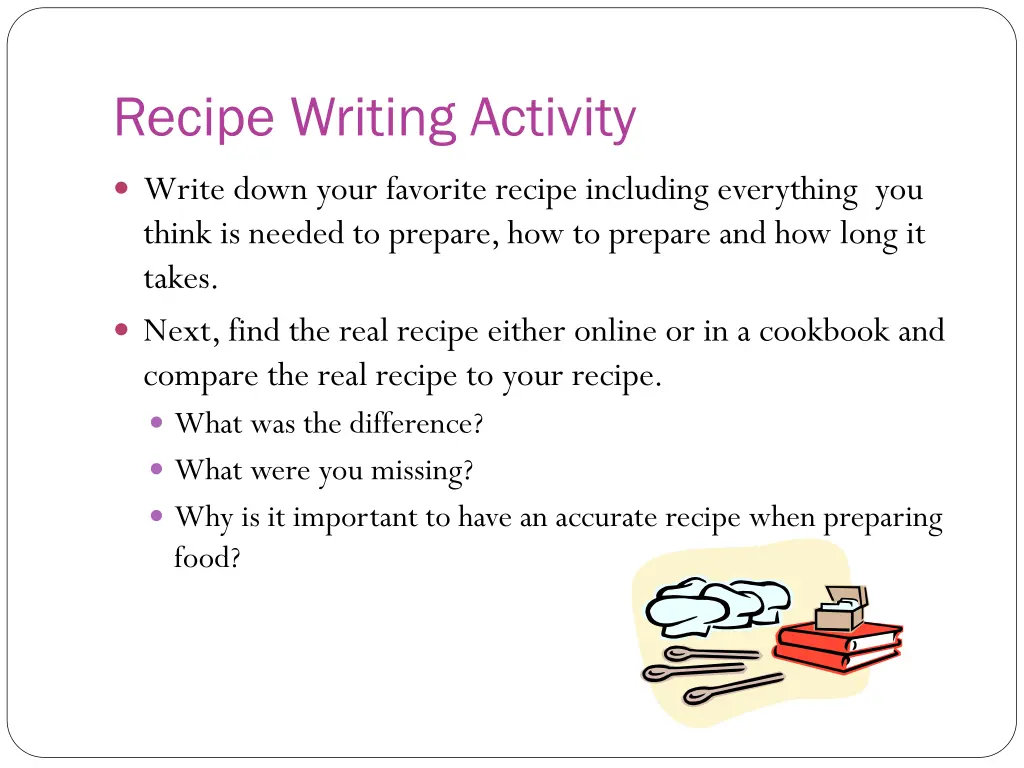 recipe writing activity