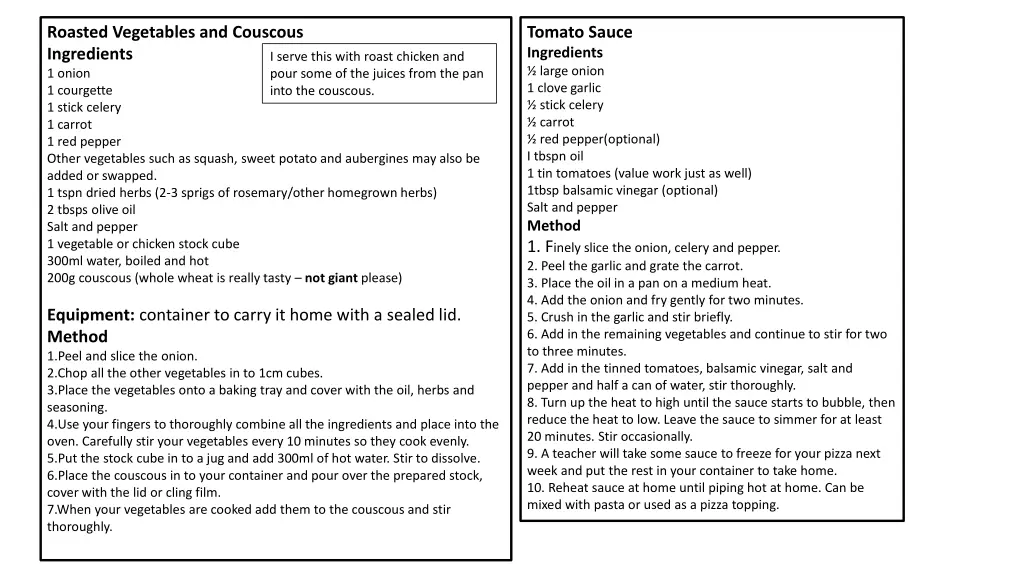 roasted vegetables and couscous ingredients