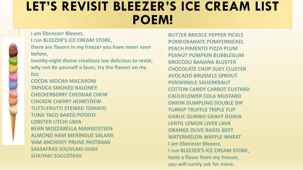 let s revisit bleezer s ice cream list poem