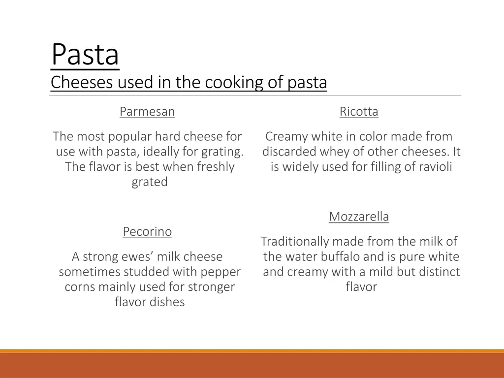 pasta cheeses used in the cooking of pasta