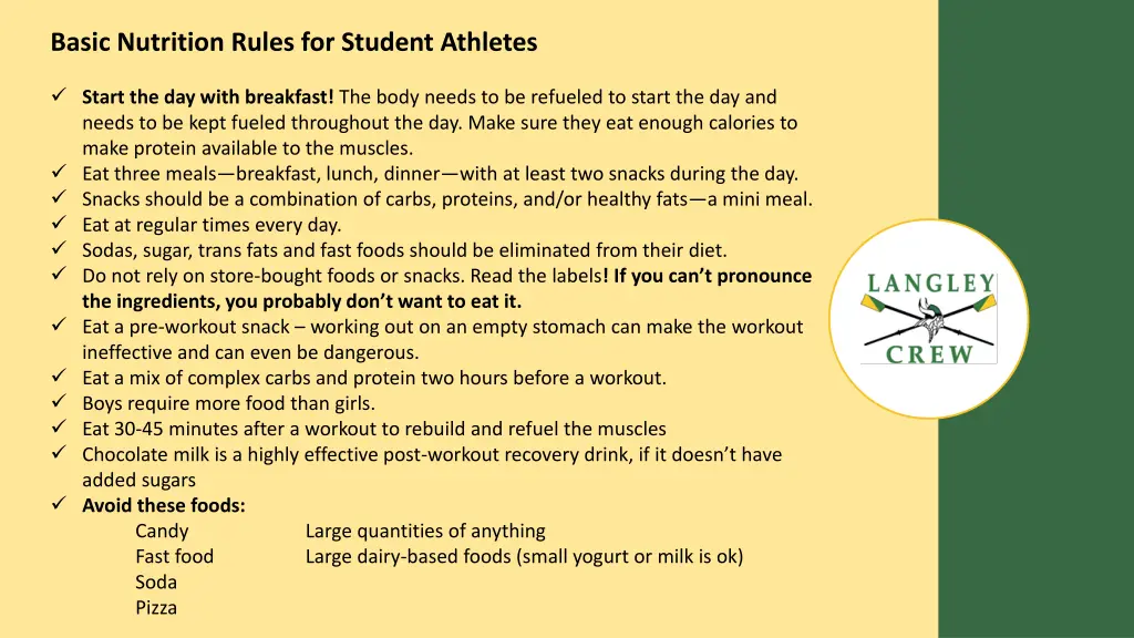 basic nutrition rules for student athletes