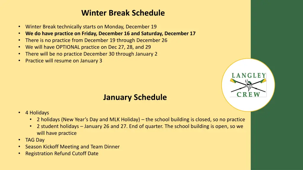 winter break schedule