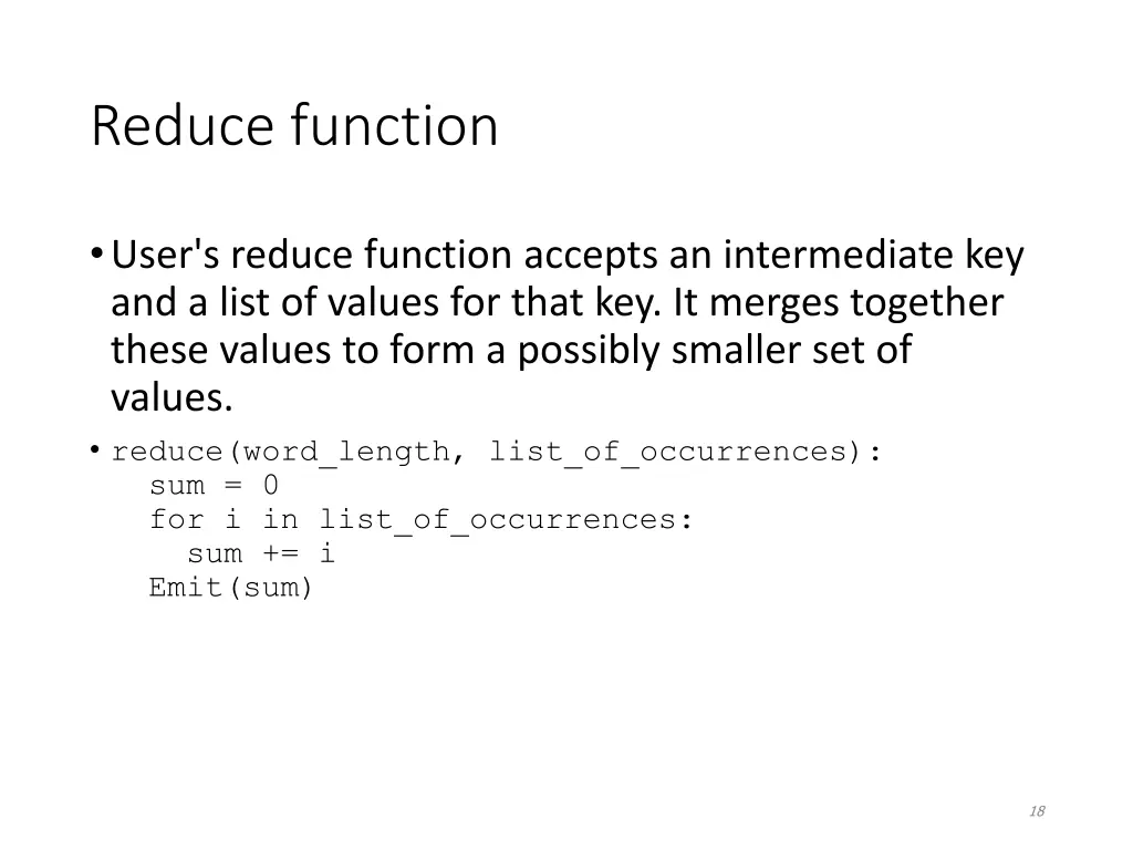 reduce function