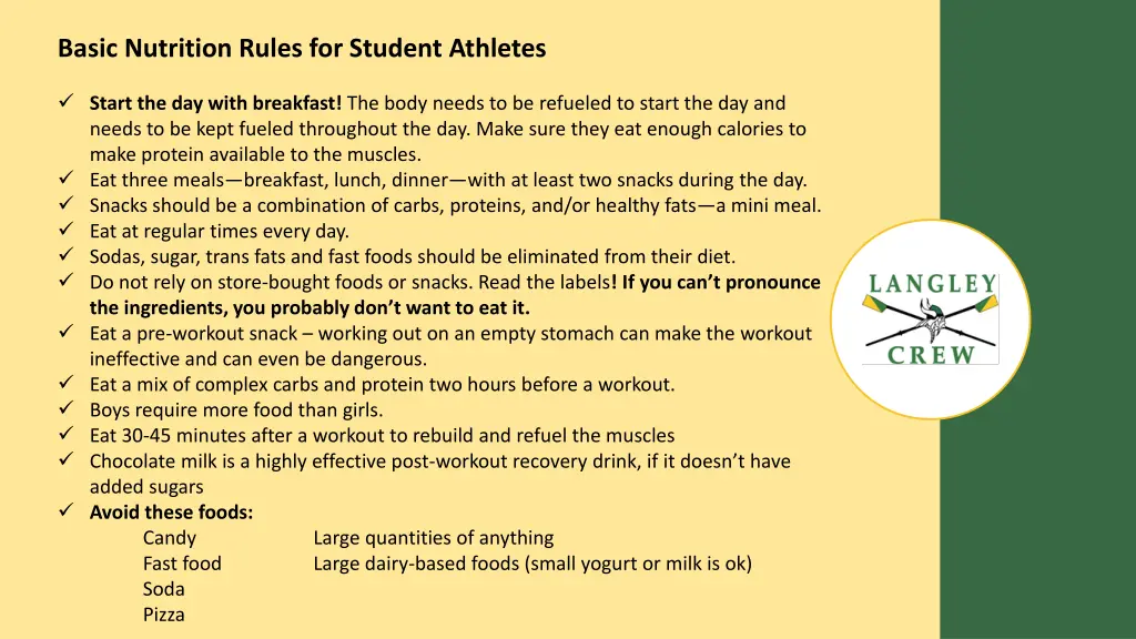 basic nutrition rules for student athletes