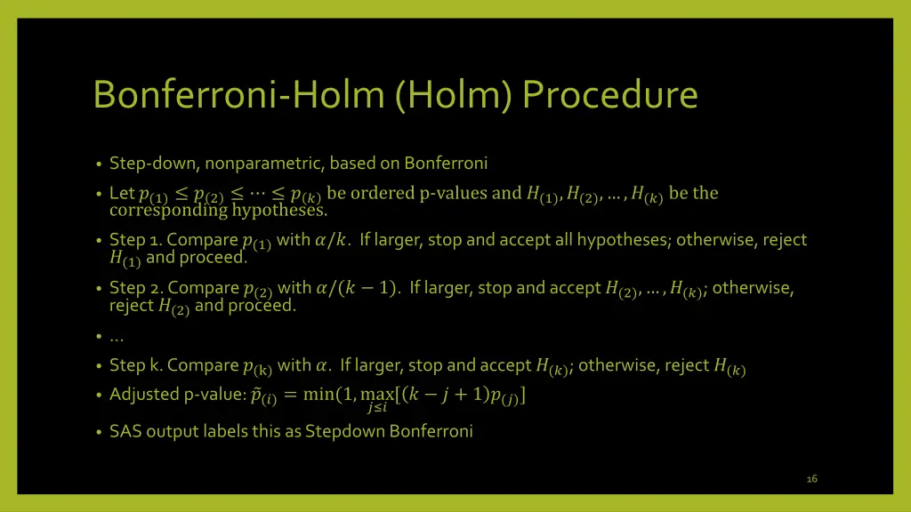 bonferroni holm holm procedure