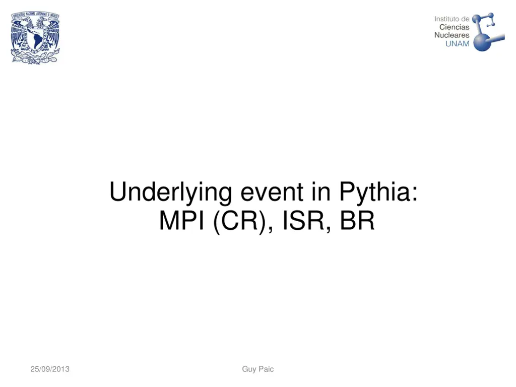 underlying event in pythia mpi cr isr br