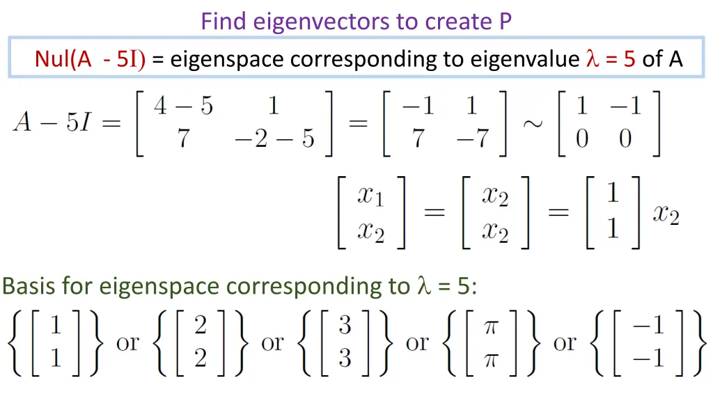 find eigenvectors to create p 1