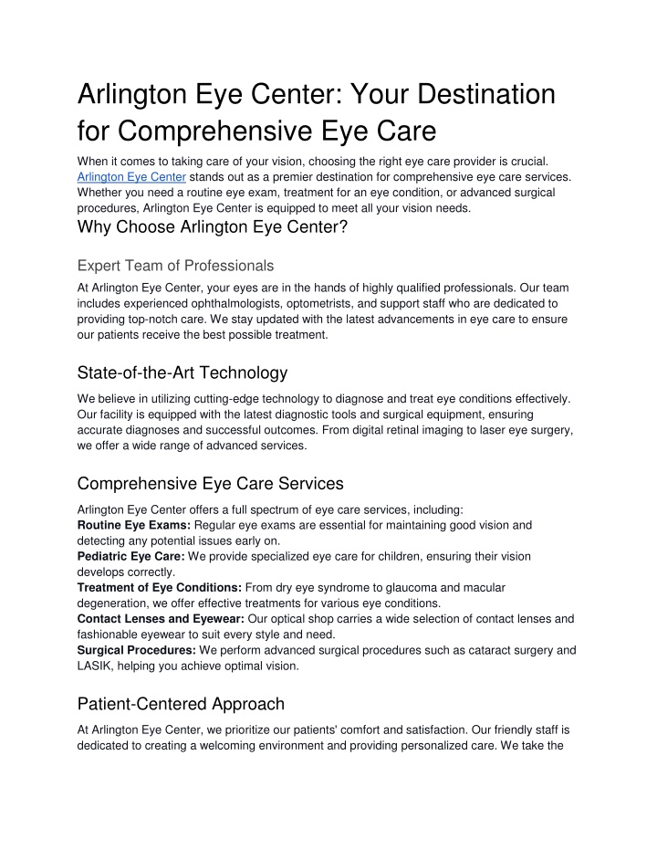 arlington eye center your destination