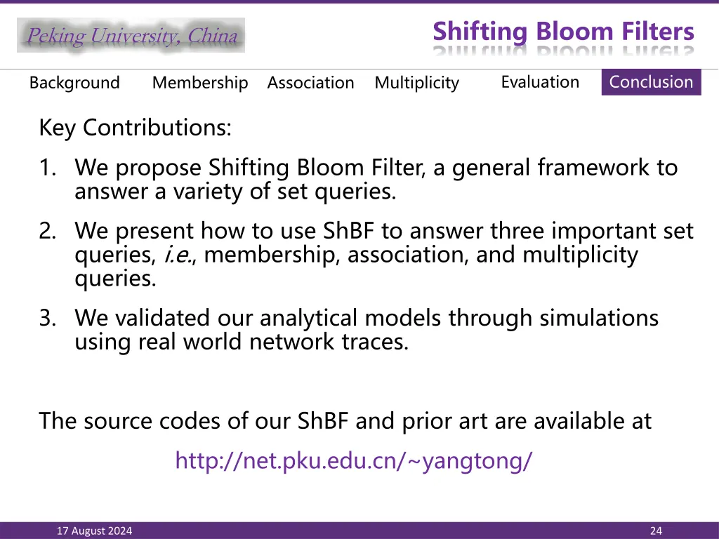 shifting bloom filters 22