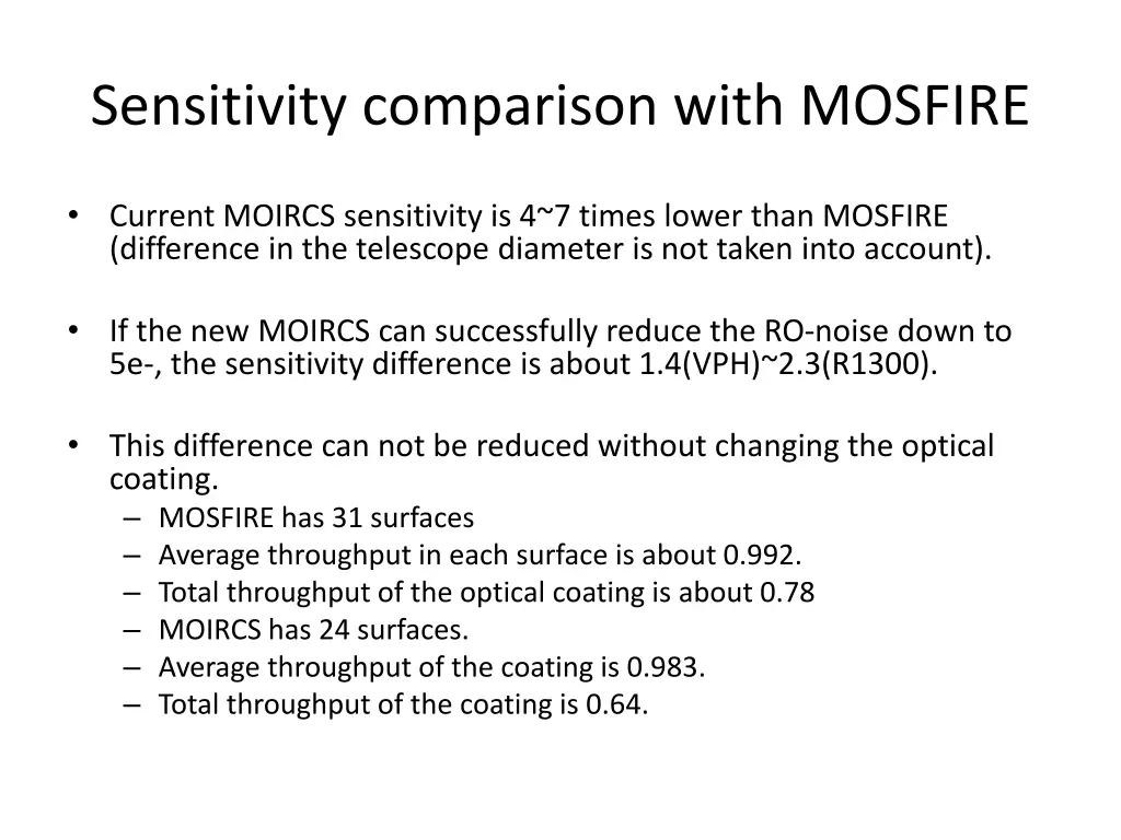 sensitivity comparison with mosfire 1