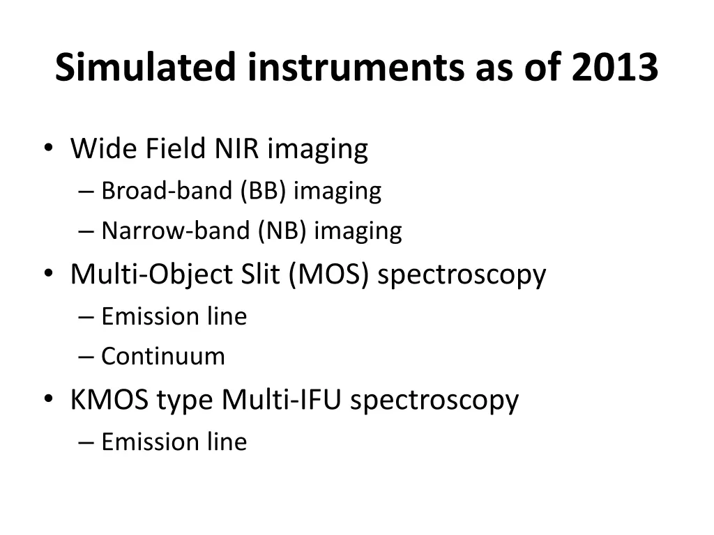 simulated instruments as of 2013