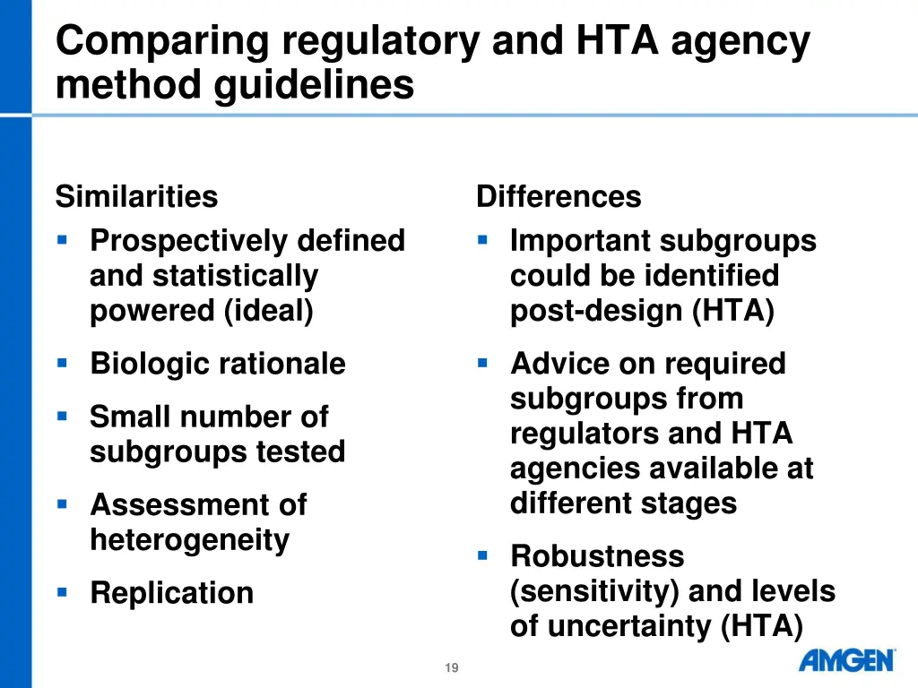 comparing regulatory and hta agency method