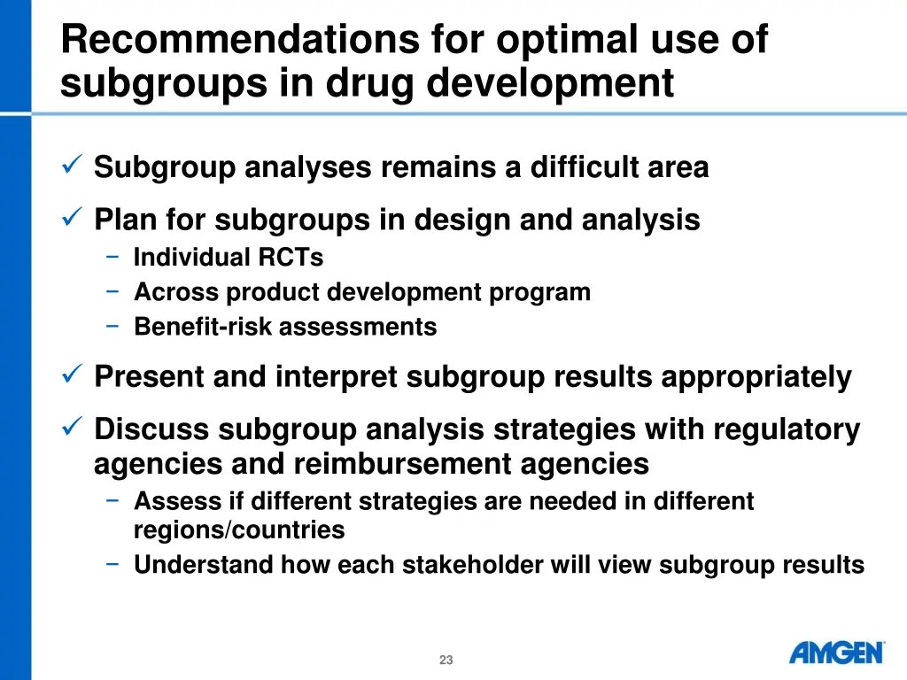 recommendations for optimal use of subgroups