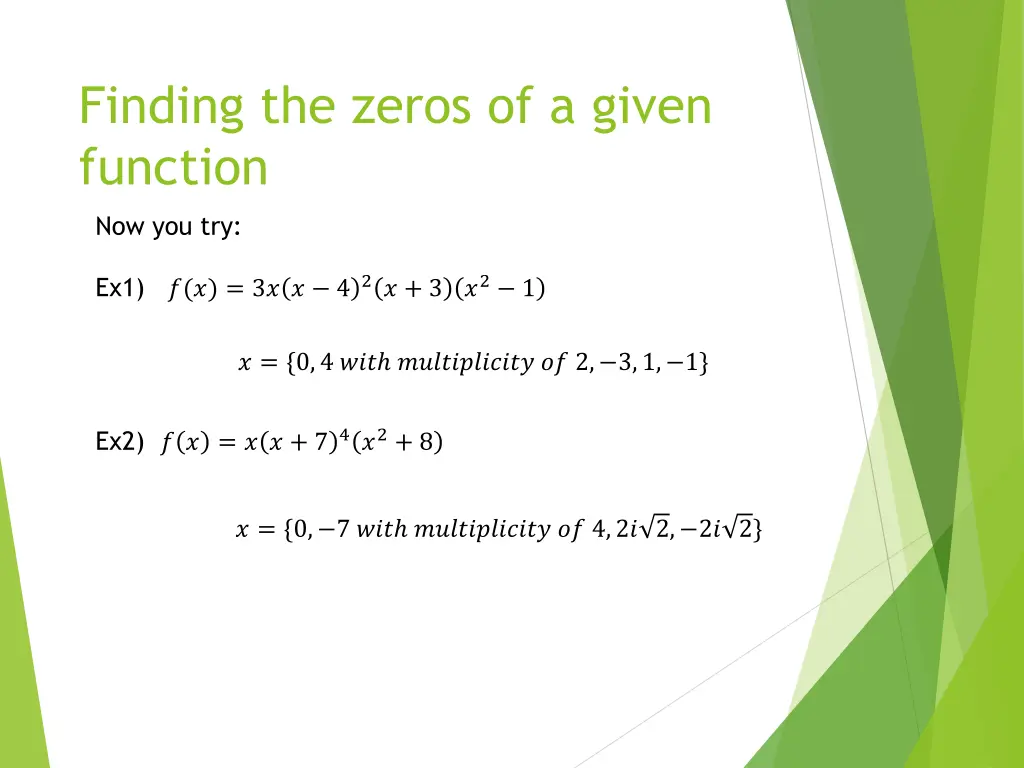 finding the zeros of a given function