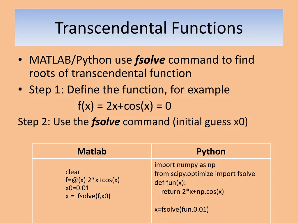 transcendental functions