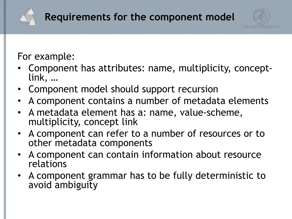 requirements for the component model