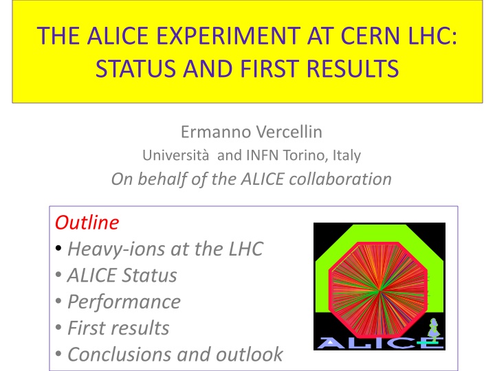 the alice experiment at cern lhc status and first