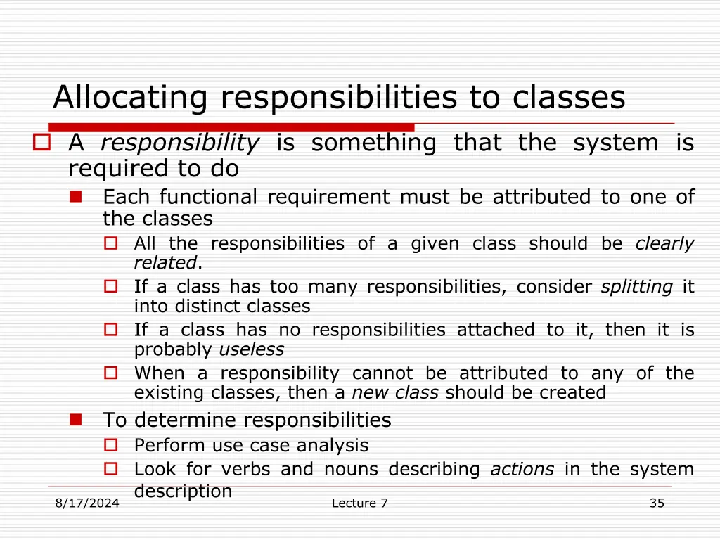 allocating responsibilities to classes