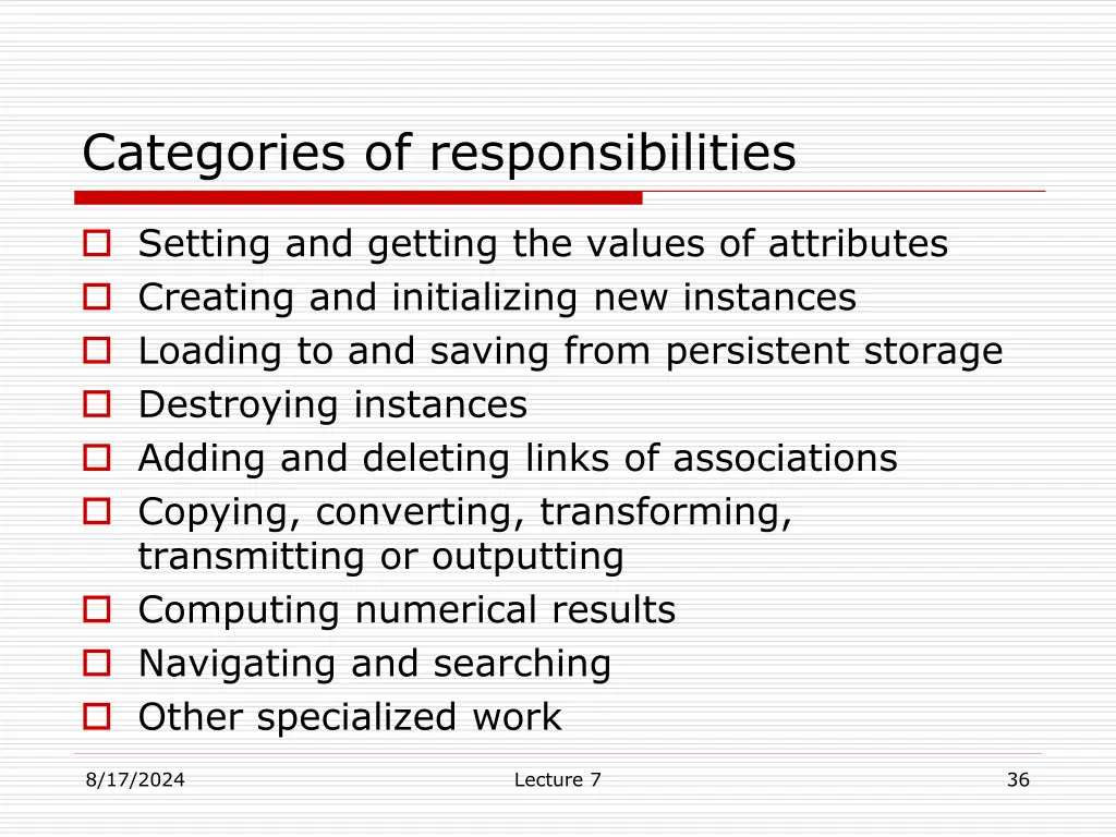 categories of responsibilities