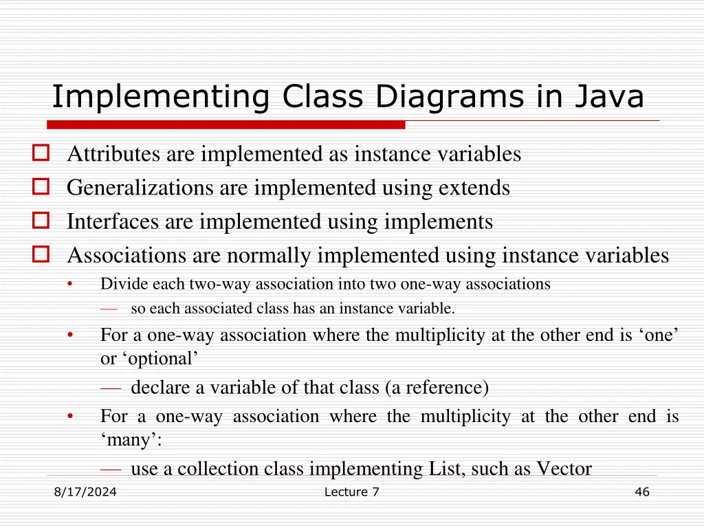 implementing class diagrams in java