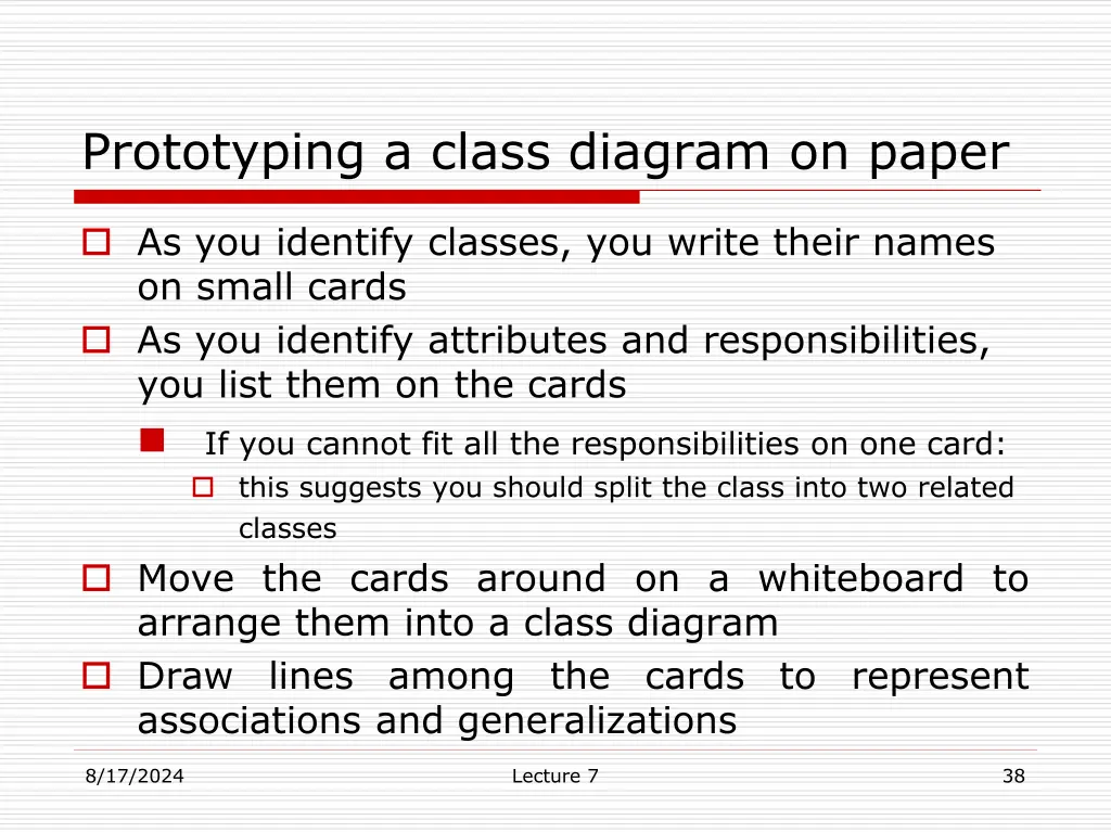 prototyping a class diagram on paper