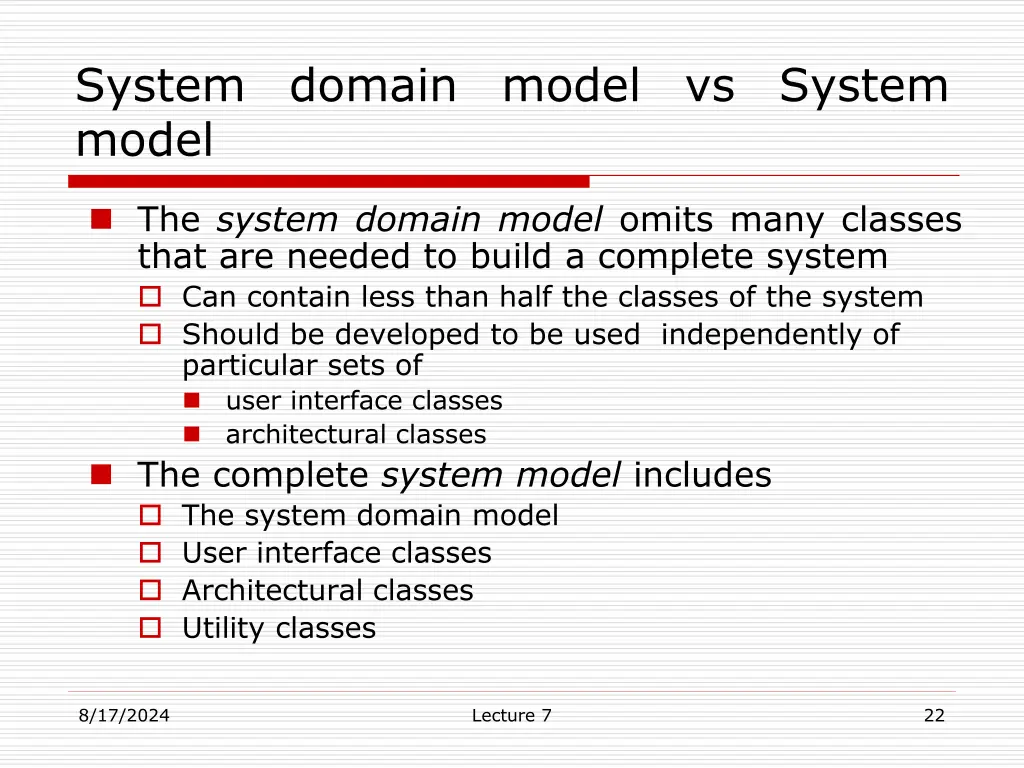 system domain model vs system model 1