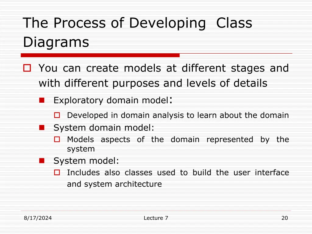 the process of developing class diagrams