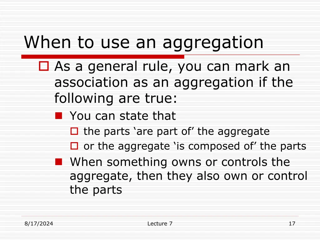 when to use an aggregation as a general rule