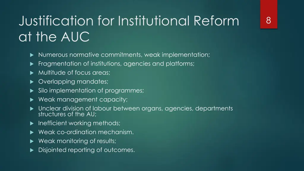 justification for institutional reform at the auc