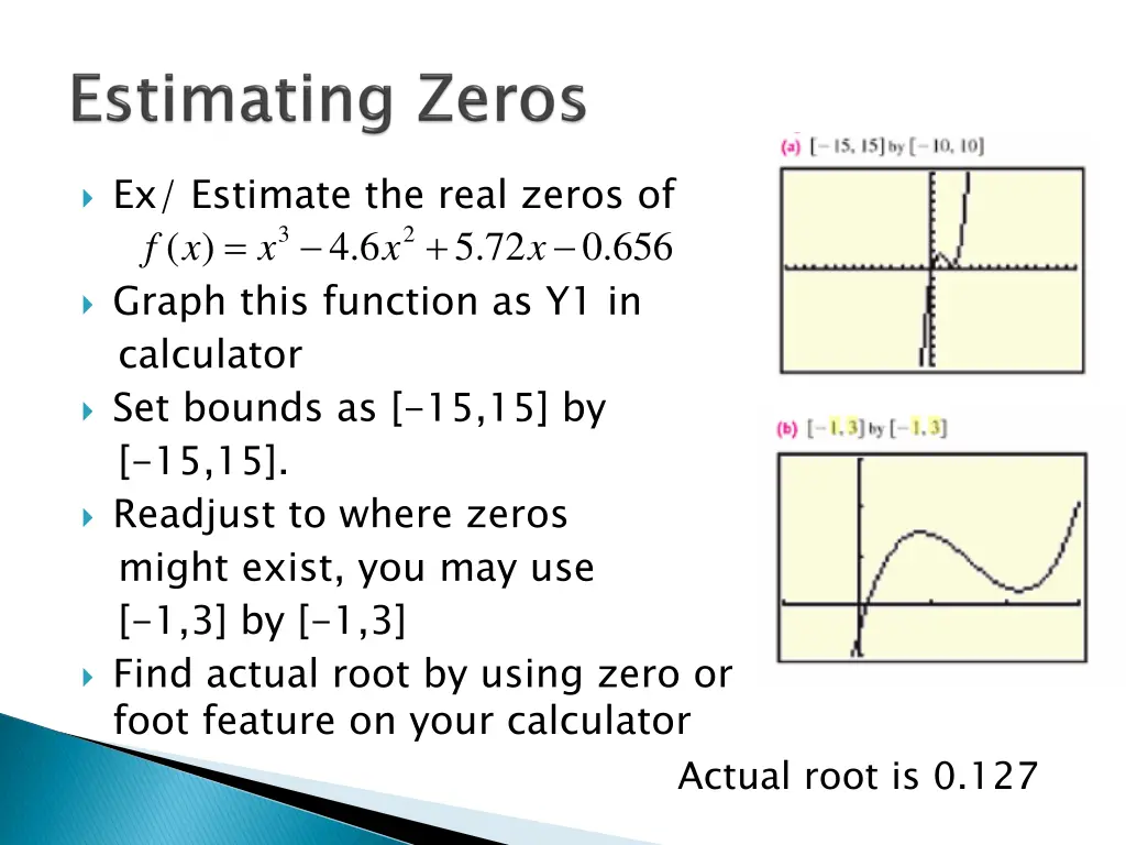 ex estimate the real zeros of 6 4 x x f