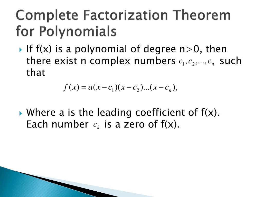 if f x is a polynomial of degree n 0 then there