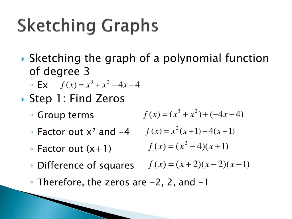 sketching the graph of a polynomial function