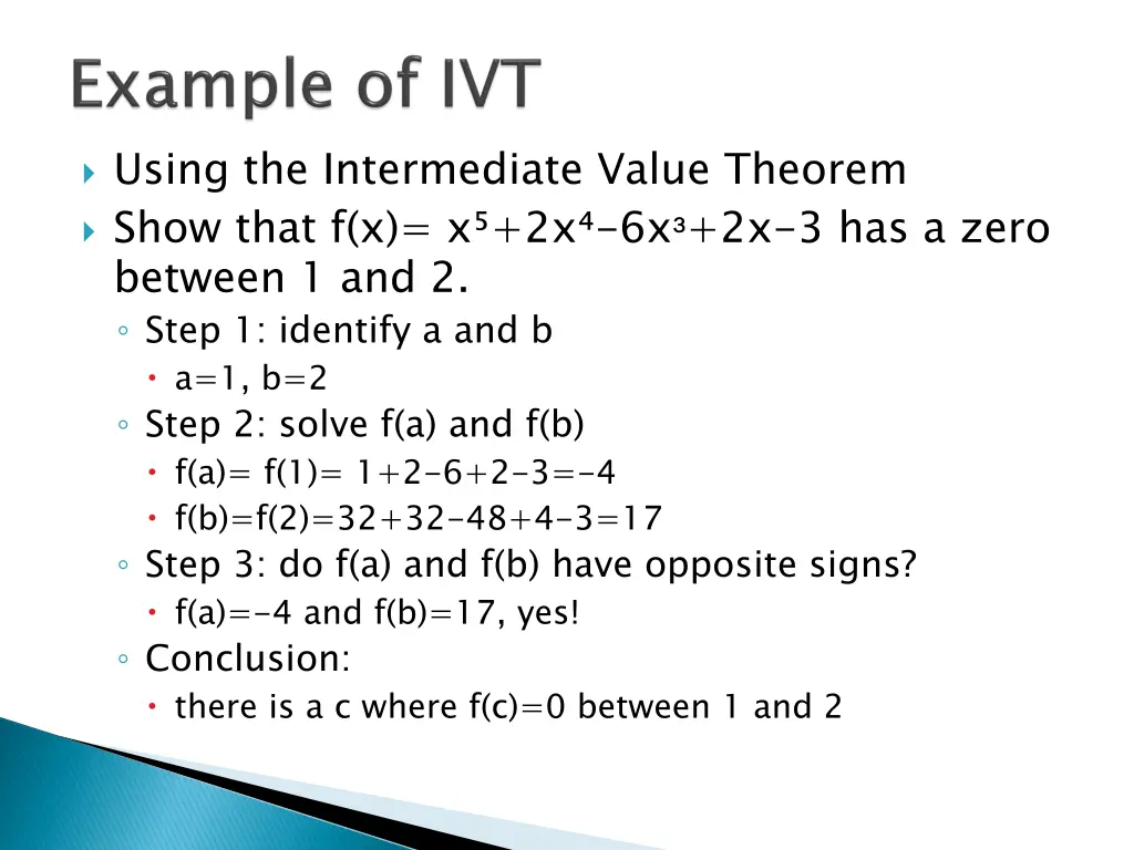 using the intermediate value theorem show that