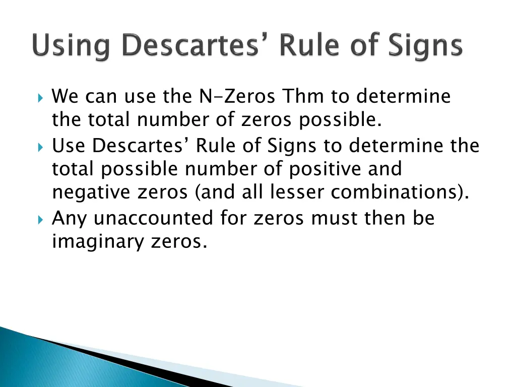 we can use the n zeros thm to determine the total