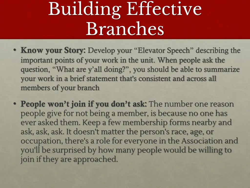 building effective branches know your story