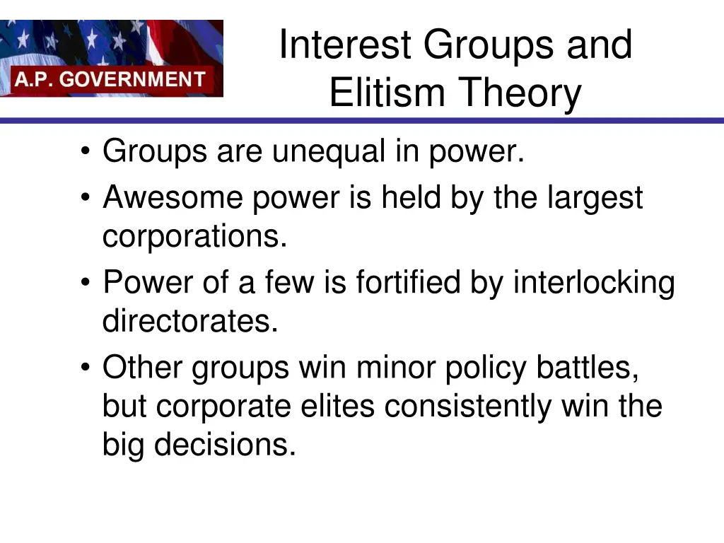 interest groups and elitism theory