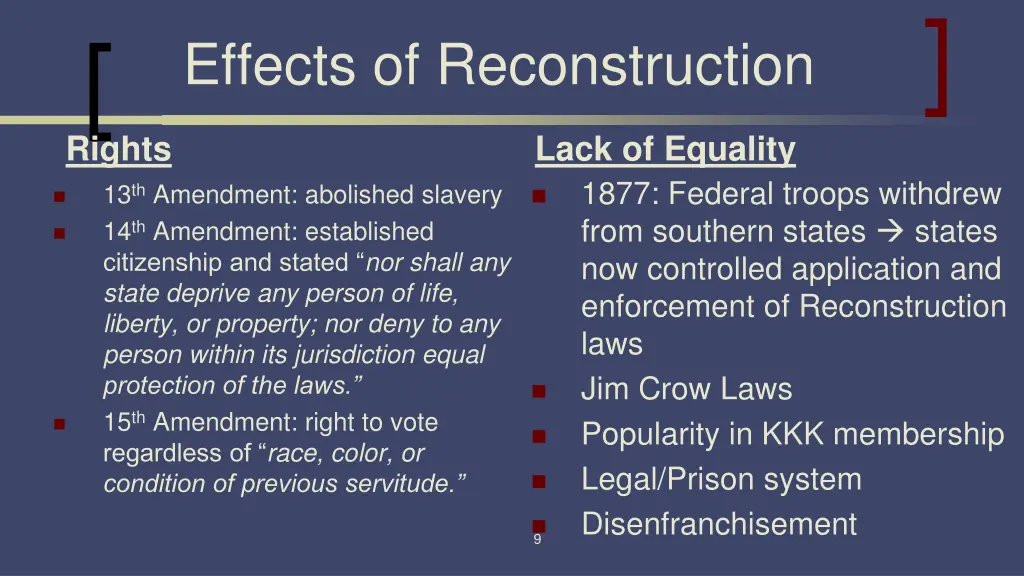 effects of reconstruction