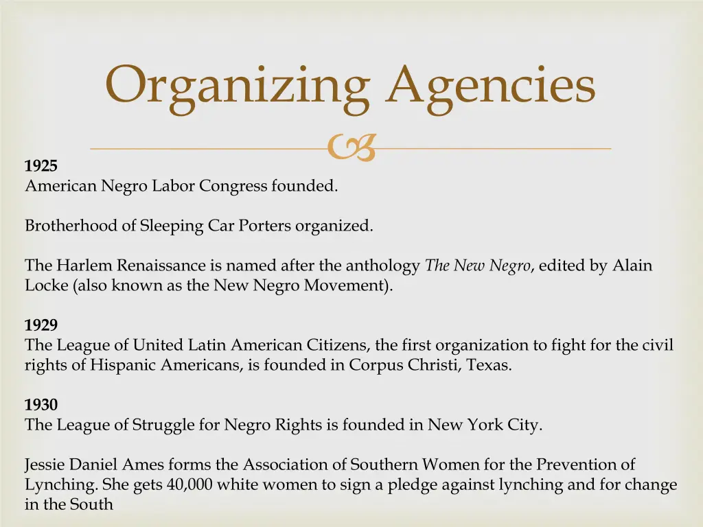 organizing agencies