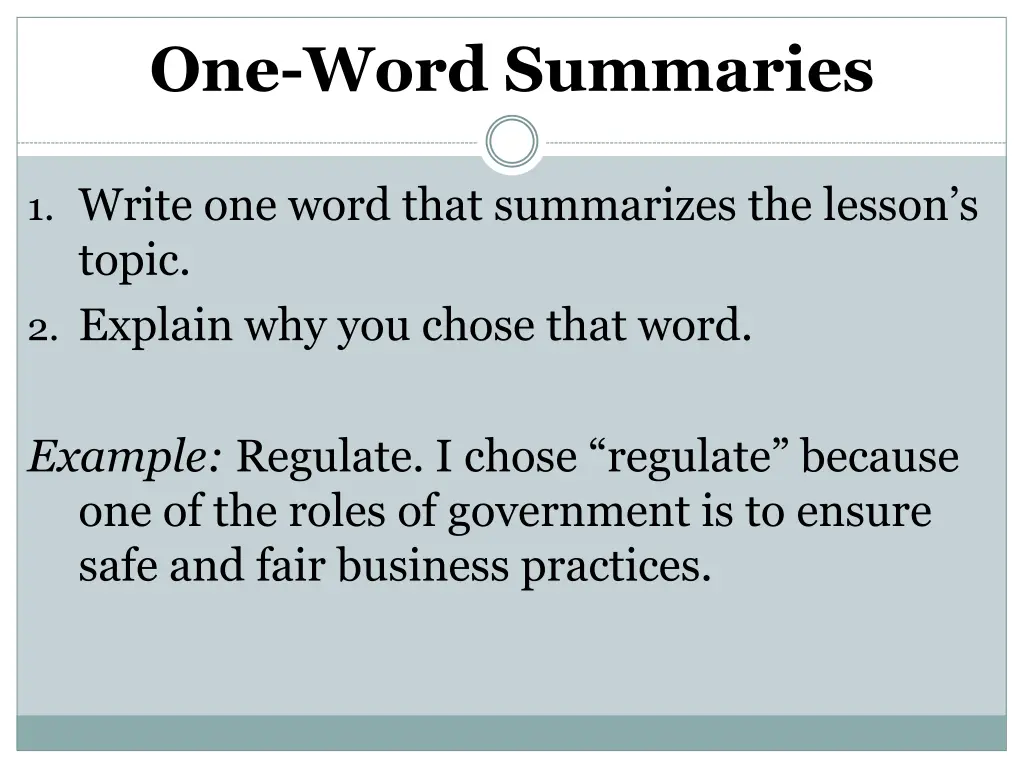 one word summaries