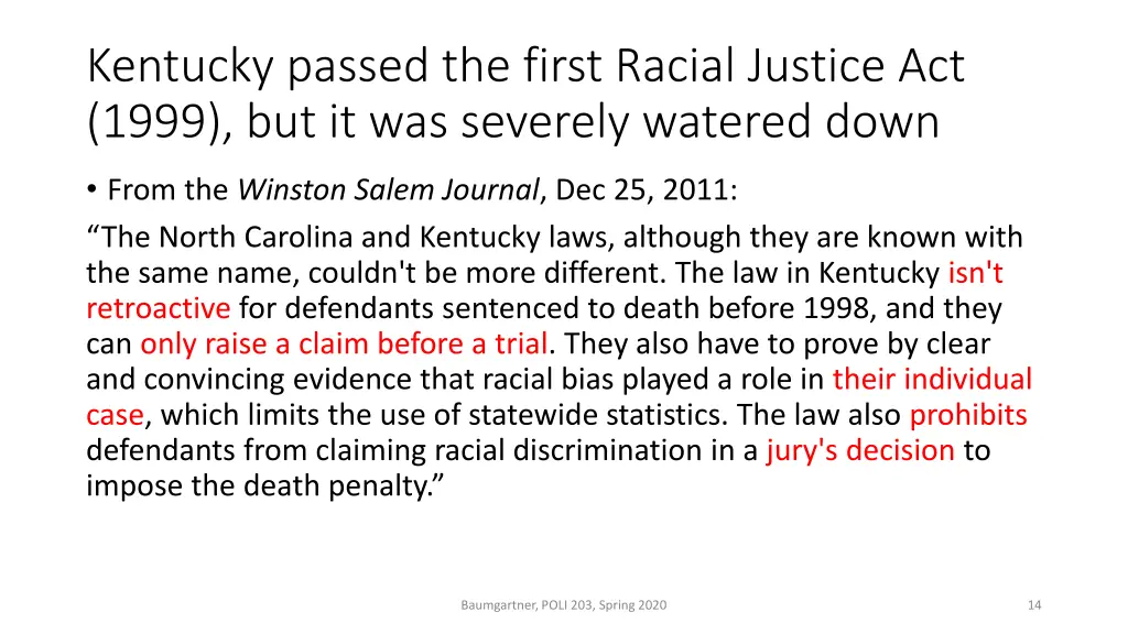 kentucky passed the first racial justice act 1999