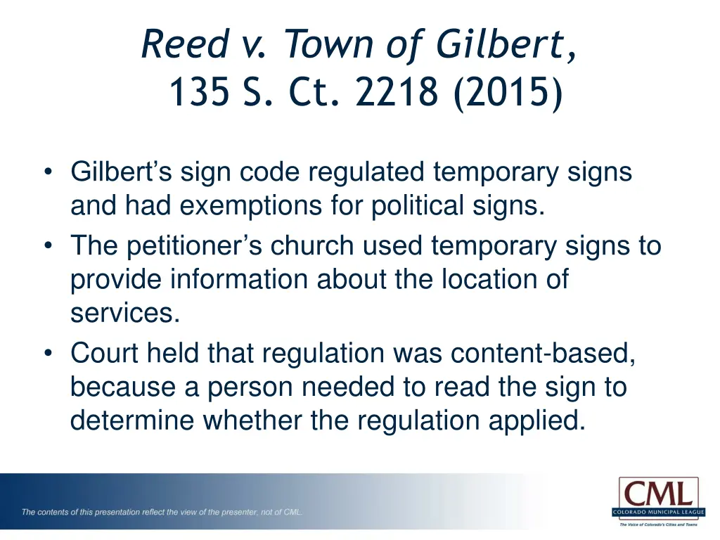 reed v town of gilbert 135 s ct 2218 2015