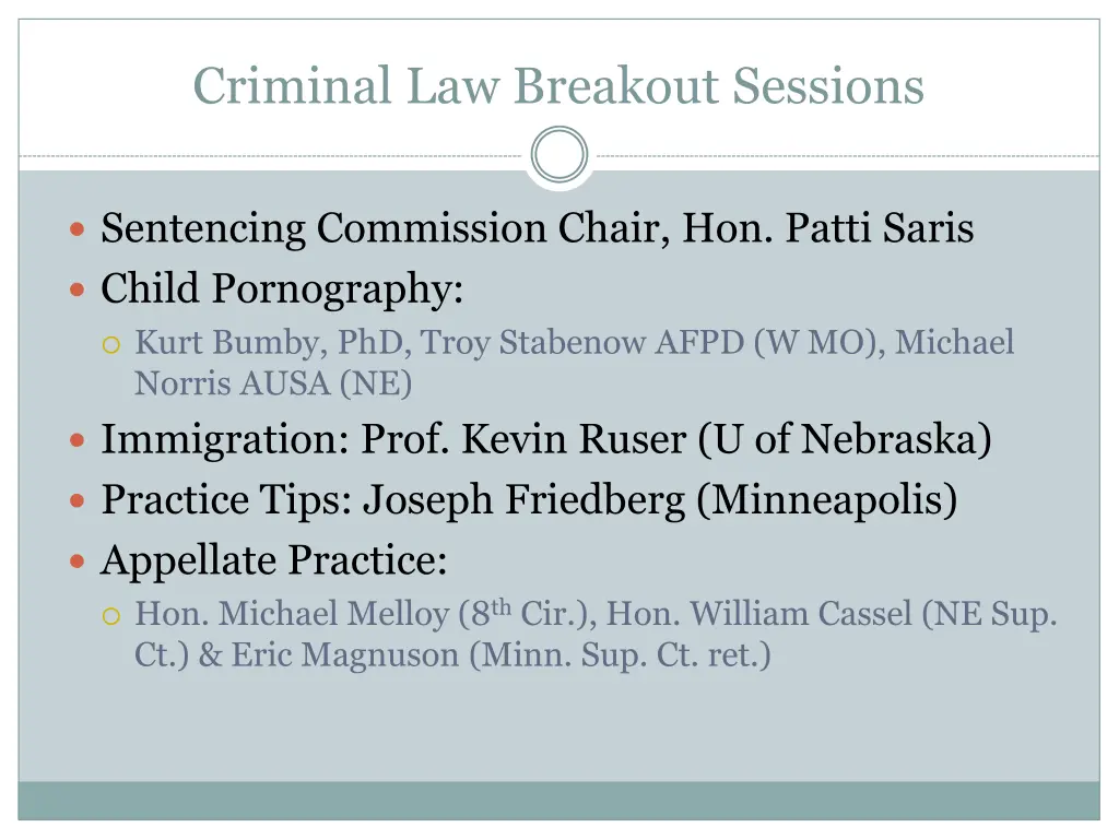 criminal law breakout sessions