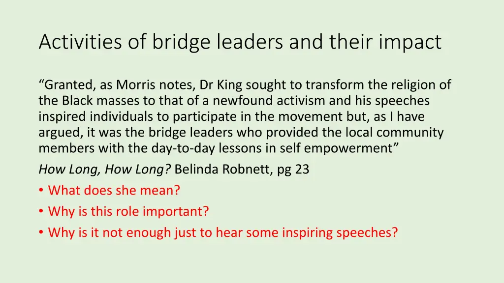 activities of bridge leaders and their impact