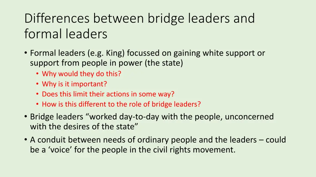 differences between bridge leaders and formal