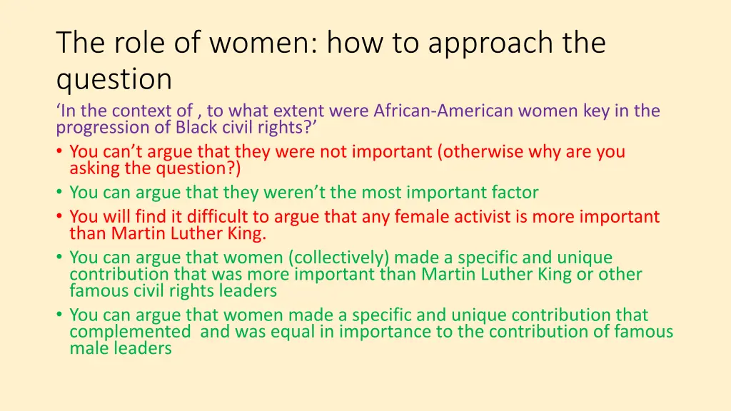 the role of women how to approach the question 1