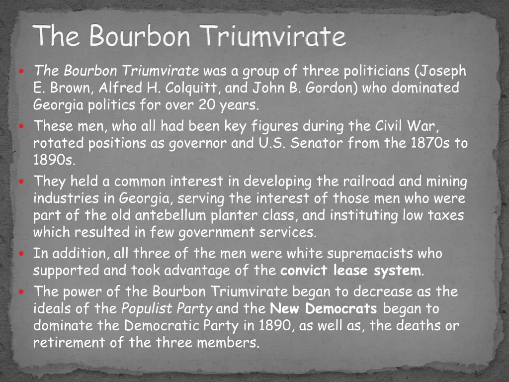 the bourbon triumvirate