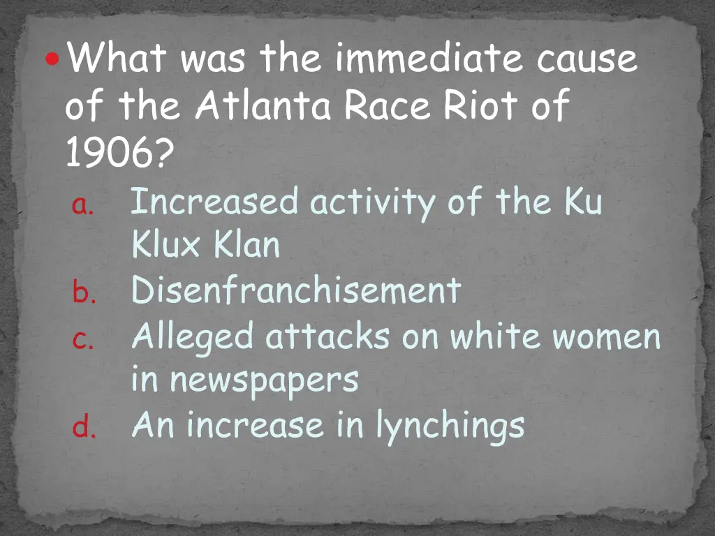 what was the immediate cause of the atlanta race